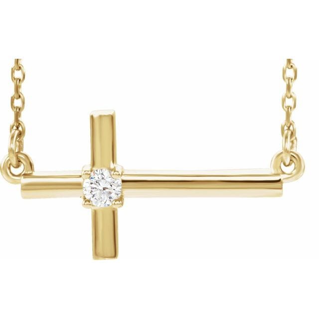 saveongems Jewelry 2.5mm::0.06 CTW / I1 G-H / 14K Yellow 14K Natural Diamond Sideways Cross 16-18" Necklace