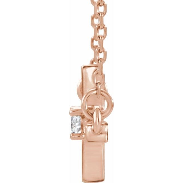 saveongems Jewelry 14K Natural Diamond Sideways Cross 16-18" Necklace