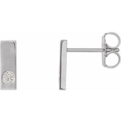 saveongems Jewelry 1.5mm::0.03 CTW / I1 G-H / 14K White 14K Natural Diamond Bar Earring