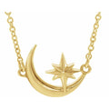 saveongems Jewelry 13.1 x 9.6 mm / 16-18 Inch / 14K Yellow Crescent Moon & Star Necklace