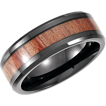 saveongems 8mm / 9.0 Black PVD Cobalt 8 mm Casted Band With Wood Inlay