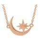saveongems Jewelry 13.1 x 9.6 mm / 16-18 Inch / 14K Rose Crescent Moon & Star Necklace
