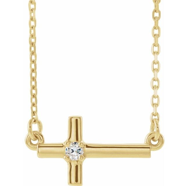 saveongems Jewelry 2mm::0.03 CTW / I1 G-H / 14K Yellow 14K Natural Diamond Sideways Cross 16-18" Necklace