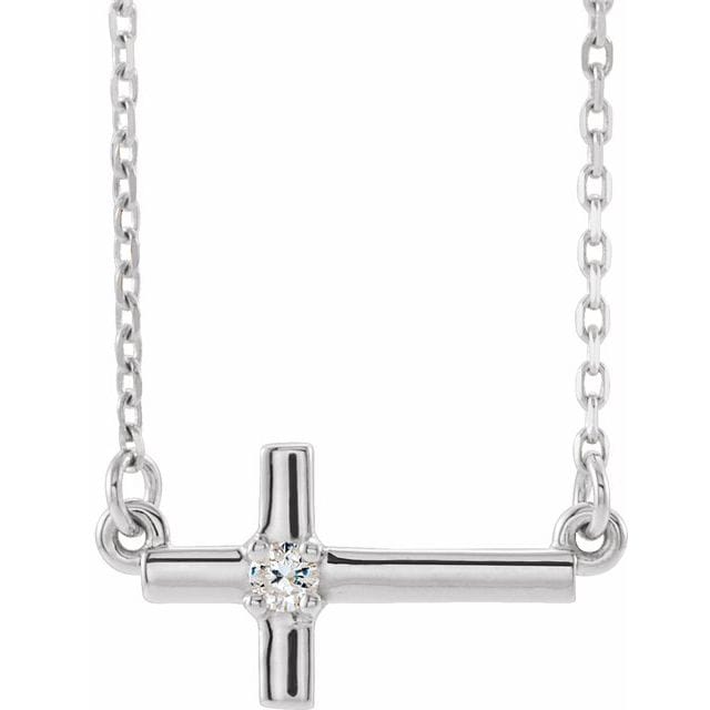 saveongems Jewelry 2mm::0.03 CTW / I1 G-H / 14K White 14K Natural Diamond Sideways Cross 16-18" Necklace