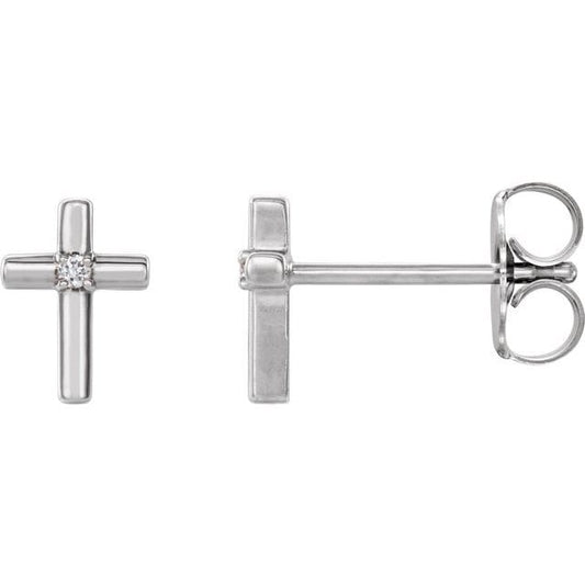 saveongems 1.1mm :: 0.01 CTW / I1 G-H / 14K White 14K Natural Round center Diamond Solitaire Cross Earrings