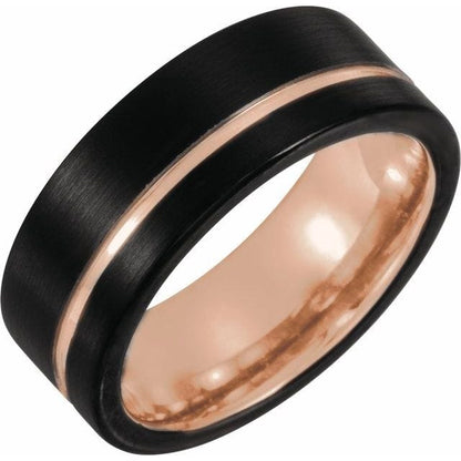 saveongems Jewelry 18K Rose Gold PVD and Black PVD / 6 TUNGSTEN GROOVED BAND 18K gold plated