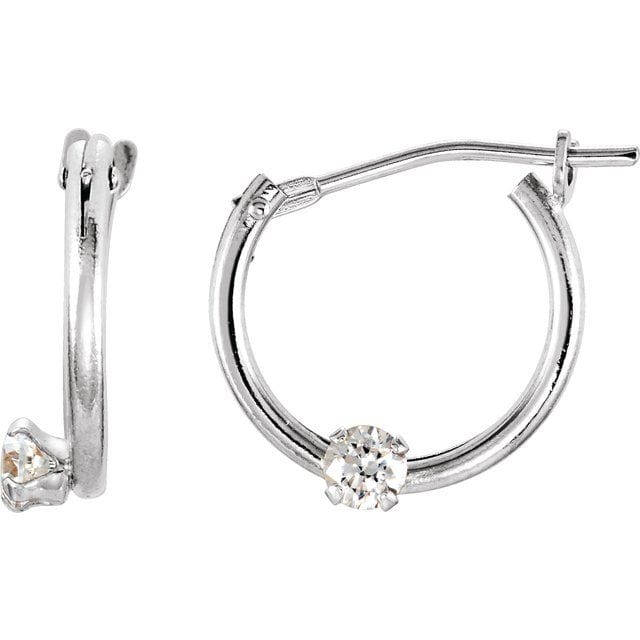 saveongems Jewelry 2.5mm / 14K White 14K 2.5 mm Round Cubic Zirconia Youth Hinged Hoop Earrings