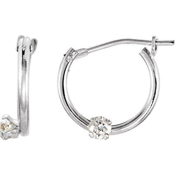 saveongems Jewelry 2.5mm / 14K White 14K 2.5 mm Round Cubic Zirconia Youth Hinged Hoop Earrings