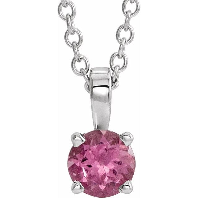 saveongems Jewelry 3mm / 16-18 Inch / 14K White 14K Natural Pink Tourmaline 16-18" Necklace