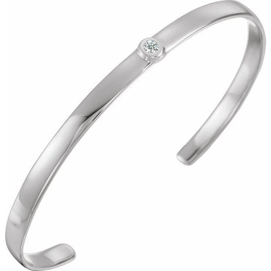 saveongems 3 mm:: 1/10 CT / I1 / Sterling Silver 14K Natural Diamond Bezel-Set Cuff 6" Bracelet