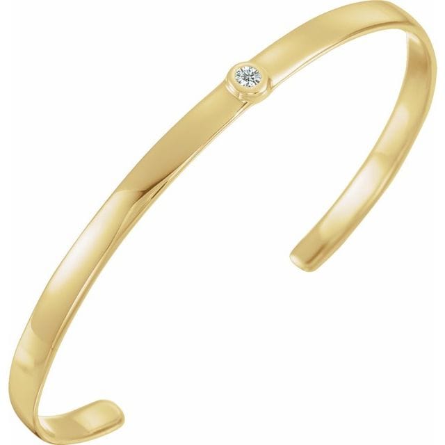 saveongems 3 mm:: 1/10 CT / I1 / 14K Yellow 14K Natural Diamond Bezel-Set Cuff 6" Bracelet
