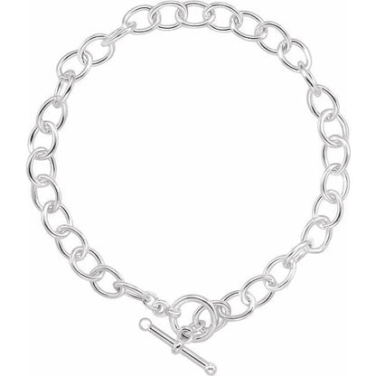 saveongems Jewelry 6 1/2 Inch / 5.9mm Sterling Silver Charm Cable Bracelet (Tiffany Style)