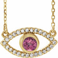 saveongems Jewelry 3.5mm::1.3703 DWT (2.13 grams) / 16 Inch / 14K Yellow 14K Natural Pink Tourmaline & Natural White Sapphire Evil Eye Necklace