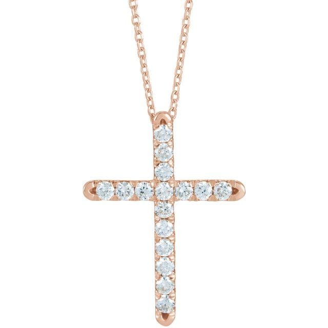 saveongems Jewelry 1.7mm :: 1/4 CTW / I1 G-H / 14K Rose 14K Natural Diamond French-Set Cross 16-18" Necklace