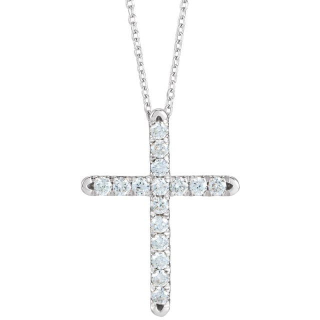 saveongems Jewelry 1.7mm :: 1/4 CTW / I1 G-H / 14K White 14K Natural Diamond French-Set Cross 16-18" Necklace