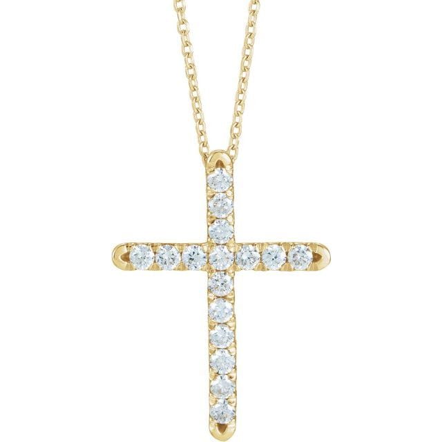 saveongems Jewelry 1.7mm :: 1/4 CTW / I1 G-H / 14K Yellow 14K Natural Diamond French-Set Cross 16-18" Necklace