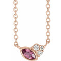 saveongems Jewelry 4 x 2mm :: 0.03 CTW / 16 Inch / 14K Rose 14K Natural Pink Tourmaline & .03 CTW Natural Diamond 16-18