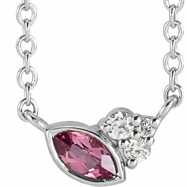 saveongems Jewelry 4 x 2mm :: 0.03 CTW / 16 Inch / 14K White 14K Natural Pink Tourmaline & .03 CTW Natural Diamond 16-18" Necklace