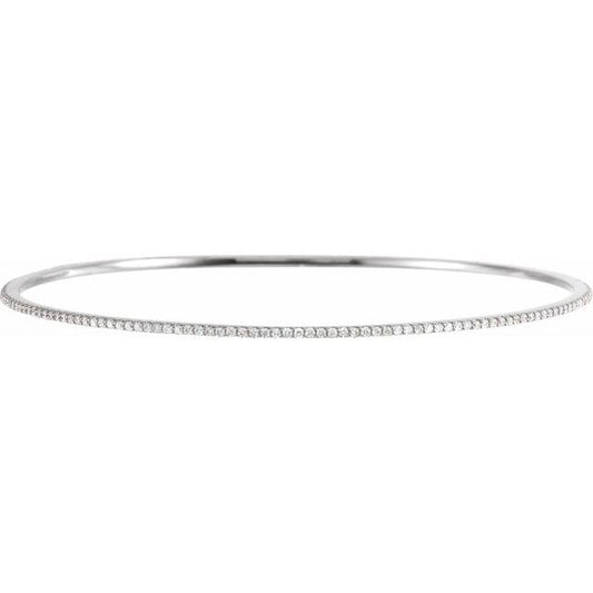 saveongems 1 ctw (1.1mm) / SI1-SI2 G-H / 14K White Diamond Stackable Bangle 8" Bracelet 1-5 Carat Total Weight