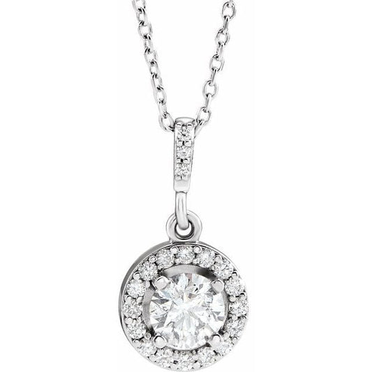 saveongems Jewelry 4.3mm :: 1/2 CTW / 14K White 14K Natural Diamond Halo-Style 18" Necklace