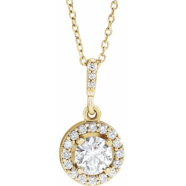saveongems Jewelry 4.3mm :: 1/2 CTW / 14K Yellow 14K Natural Diamond Halo-Style 18" Necklace