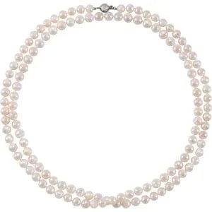 saveongems Jewelry 42 Inch / Sterling Silver Pearl Necklace