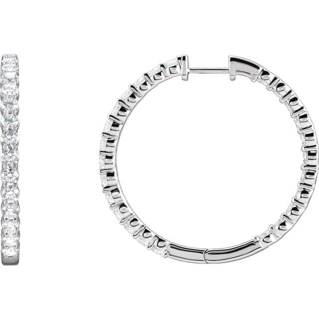 saveongems 36 mm / I1 / 14K White Natural Diamond Inside-Outside Hinged Hoop Earrings 14K Natural Diamond Inside-Outside Hinged Hoop Earrings