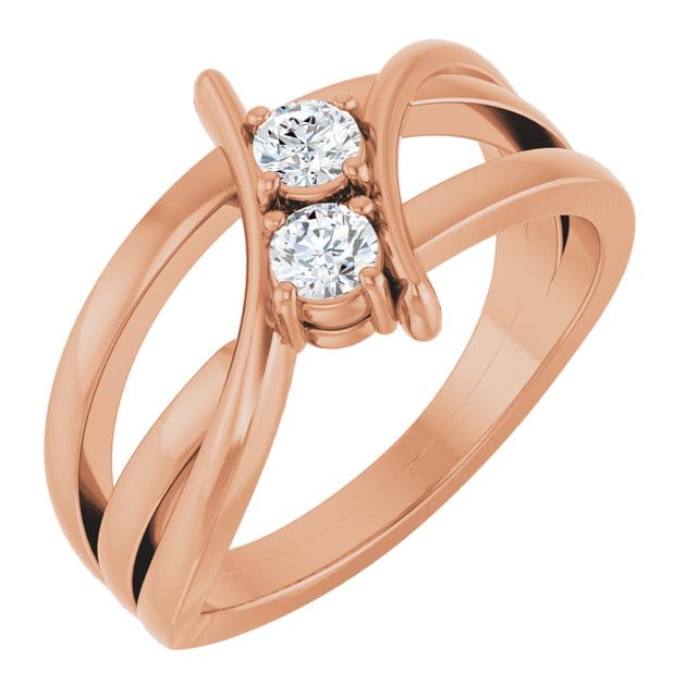 saveongems Jewelry 1/4 ctw (3.2mm) / 6.00 / 14K Rose Natural Diamond Two-Stone Ring