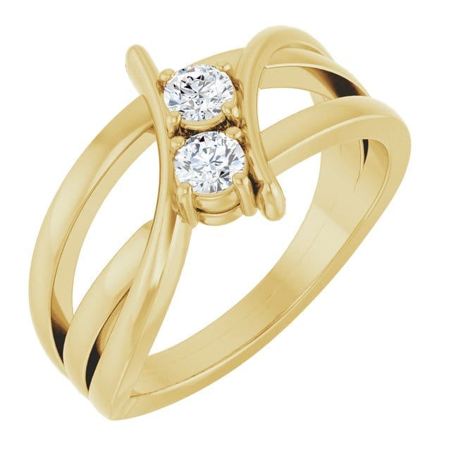 saveongems Jewelry 1/4 ctw (3.2mm) / 6.00 / 14K Yellow Natural Diamond Two-Stone Ring
