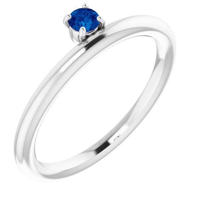saveongems Jewelry 6.00 / 14K White Lab-Grown Asymmetrical Blue Sapphire Stackable Ring 14K Lab-Grown Asymmetrical Blue Sapphire Stackable Ring