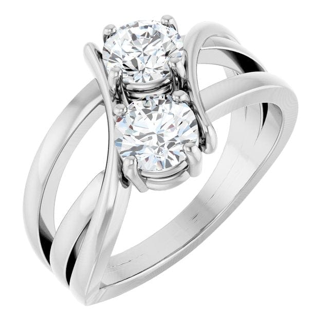 saveongems Jewelry 1 ctw (5.2mm) / 6.00 / 14K White Natural Diamond Two-Stone Ring