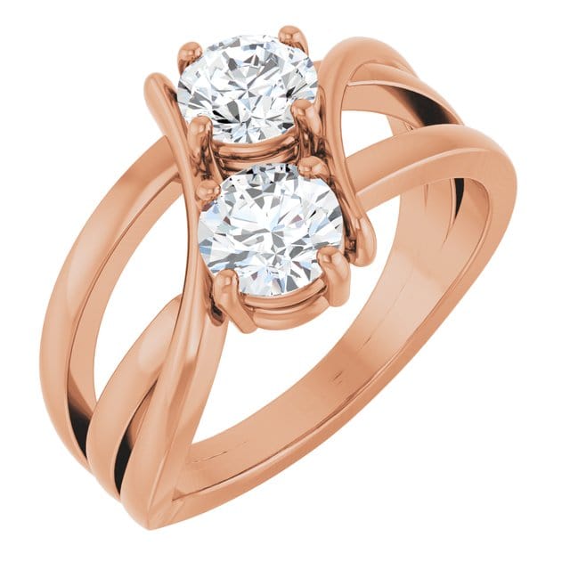 saveongems Jewelry 1 ctw (5.2mm) / 6.00 / 14K Rose Natural Diamond Two-Stone Ring