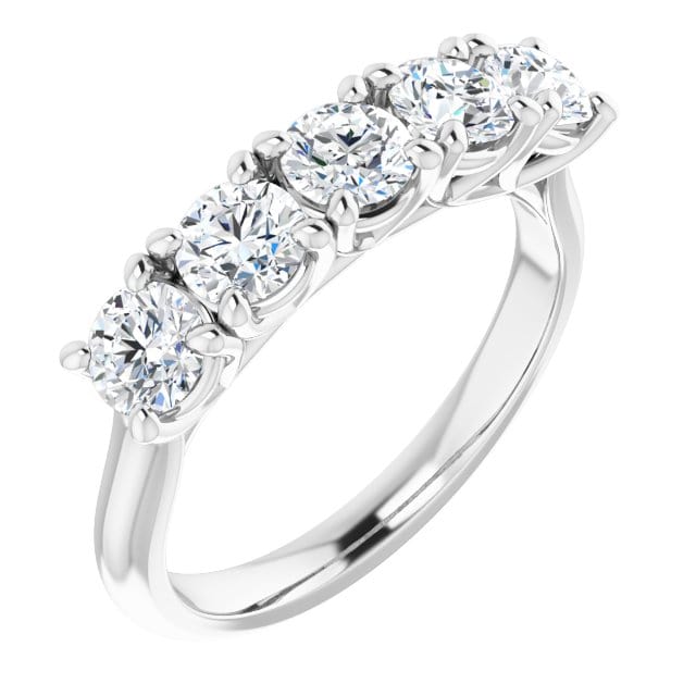 saveongems 14K White Natural Diamond Five-Stone Anniversary Band