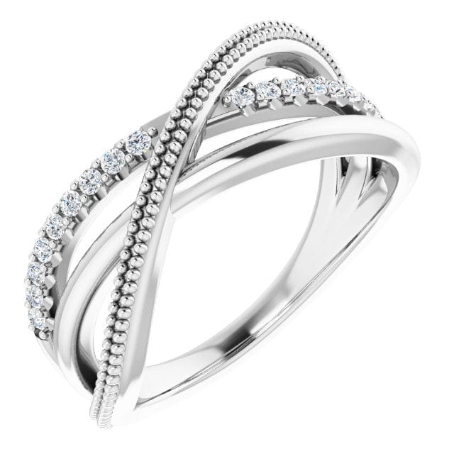 saveongems Jewelry 1/5 ctw (1.3 mm) / VS F+ / 14K White Diamond Criss-Cross Ring
