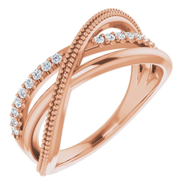 saveongems Jewelry 1/5 ctw (1.3 mm) / VS F+ / 14K Rose Diamond Criss-Cross Ring