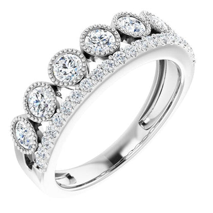 saveongems Jewelry 1 ctw (3mm) / 6.00 / 14K White Diamond Granulated Ring