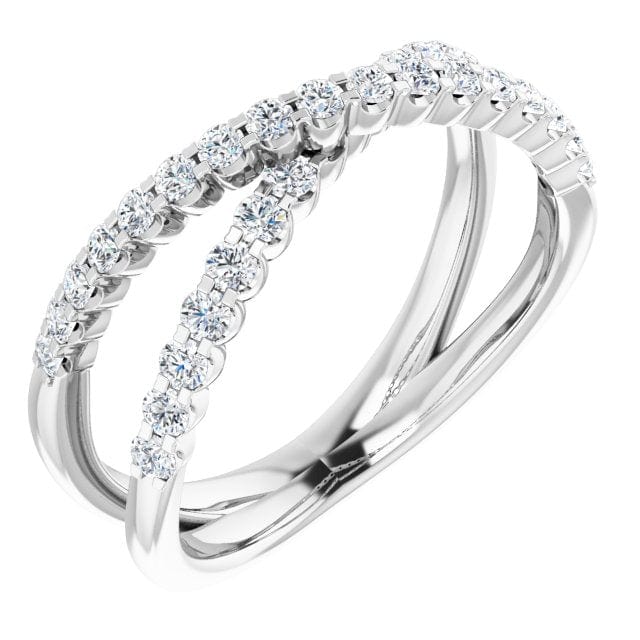 saveongems 14K White Ring Size 7 / F+ VS Accented Diamond Criss-Cross Ring