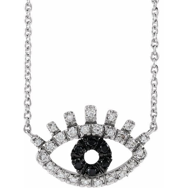 saveongems Jewelry 12 x 8.8 mm:1/8 CTW / 14K White 14K 1/8 CTW Natural Black & White Diamond Evil Eye 18" Necklace