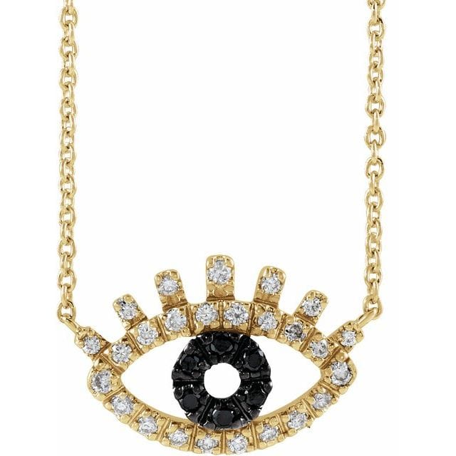 saveongems Jewelry 12 x 8.8 mm:1/8 CTW / 14K Yellow 14K 1/8 CTW Natural Black & White Diamond Evil Eye 18" Necklace