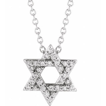 saveongems Jewelry 11 x 9.54 mm::1/8 CTW / 14K White 14K 1/8 CTW Natural Diamond Star of David 16-18" Necklace