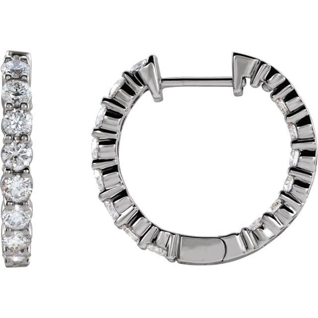 saveongems 20 mm :: 2 CTW / I1 G-H / 14K White 14K Natural Diamond Inside-Outside Hinged Hoop Earrings