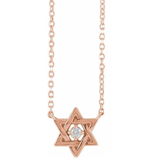 saveongems Jewelry 2mm :: 0.03 CT / 16 Inch / 14K Rose 14K .03 CT Natural Diamond Star of David Necklace