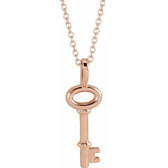saveongems Jewelry 20 x 6.5mm / 16-18 Inch / 14K Rose Key Necklace