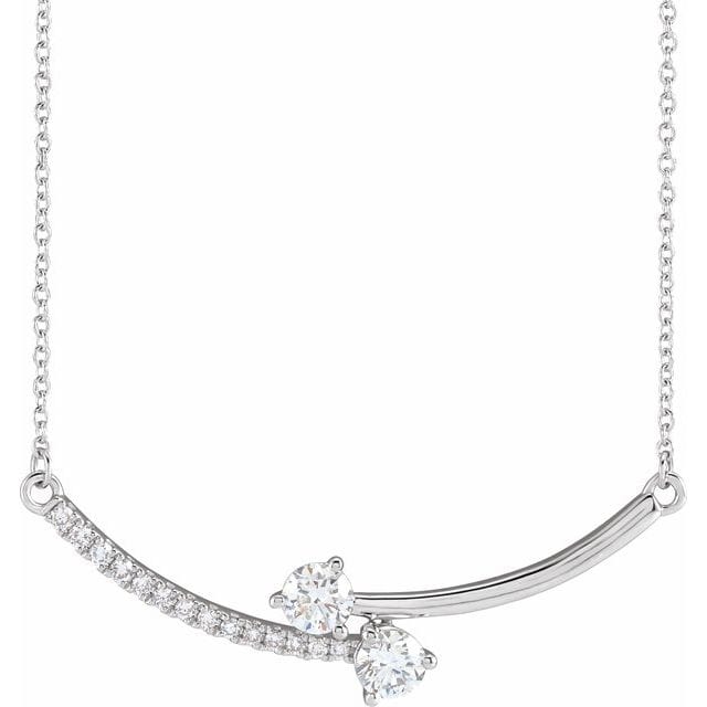 saveongems 5/8 ctw (3.9mm) / 18 Inch / 14K White Diamond Two-Stone Necklace 18"