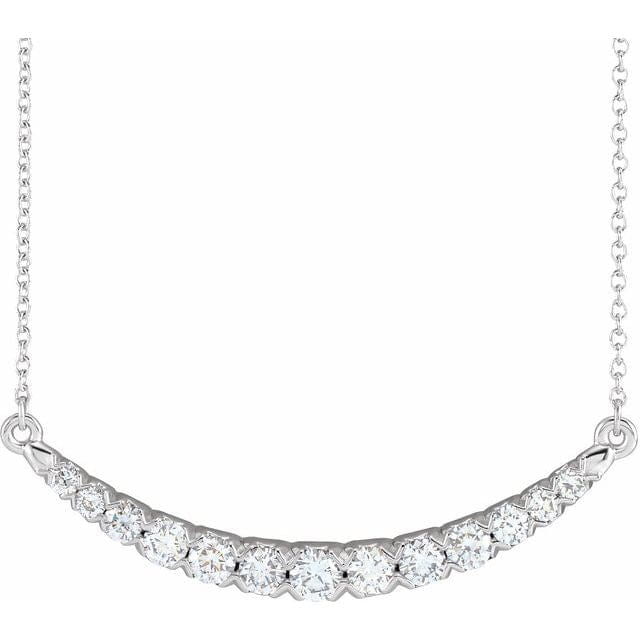 saveongems Jewelry 3/4 ctw (3.2 x 36.77 mm) / 18 Inch / 14K White Diamond French-Set Bar Necklace 18"