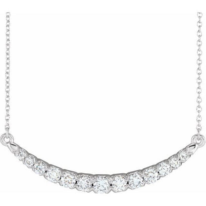 saveongems Jewelry 3/4 ctw (3.2 x 36.77 mm) / 18 Inch / 14K White Diamond French-Set Bar Necklace 18"