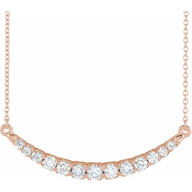 saveongems Jewelry 3/4 ctw (3.2 x 36.77 mm) / 18 Inch / 14K Rose Diamond French-Set Bar Necklace 18"