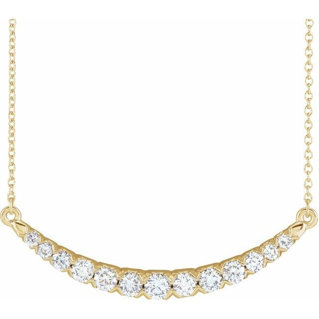 saveongems Jewelry 3/4 ctw (3.2 x 36.77 mm) / 18 Inch / 14K Yellow Diamond French-Set Bar Necklace 18"