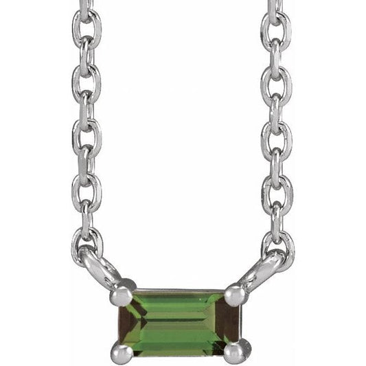 saveongems Jewelry 4 x 2 mm::0.842 DWT (1.31 grams) / 18 Inch / 14K White 14K Natural Green Tourmaline Solitaire 18" Necklace