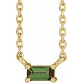 saveongems Jewelry 4 x 2 mm::0.842 DWT (1.31 grams) / 18 Inch / 14K Yellow 14K Natural Green Tourmaline Solitaire 18